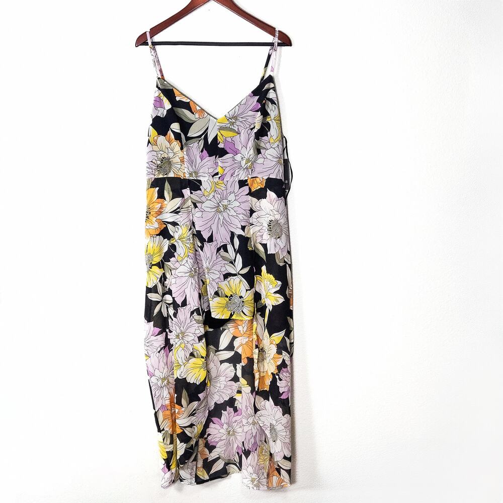 Guess Maxi Dress Size XL Floral Summer Garden Party Romantic Purple